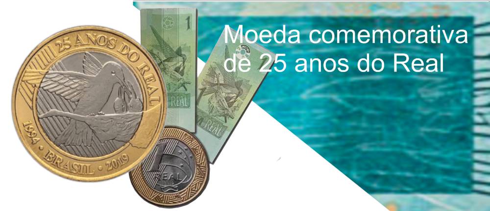 moeda comemorativa de 25 anos do Real