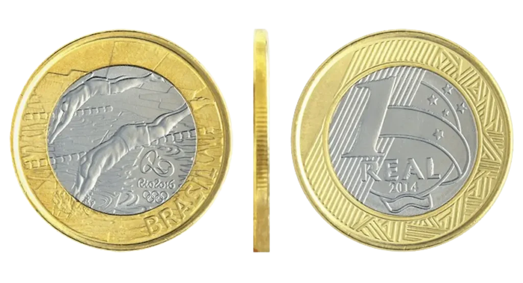 Moeda de 1 real das Olimpíadas Rio 2016 - moedas do real 2014-2016 - comemorativas