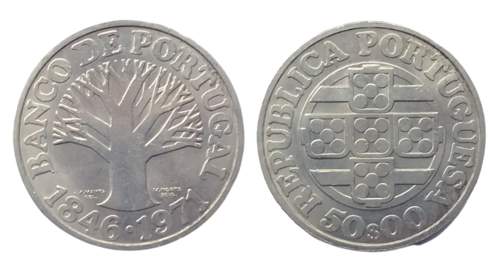 Moeda de prata 50 escudos portugues 1846 - 1971 - portugal 50 escudos 1971 - moeda de portugal