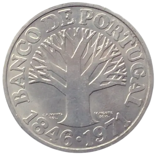 Moeda de prata 50 escudos portugues 1846 - 1971 - portugal 50 escudos 1971 - reverso planta