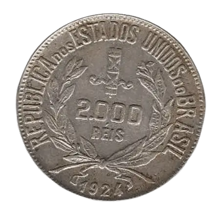 moeda de prata de 2000 reis 1924 República Dos Estados Unidos Do Brasil - Moedas Raras